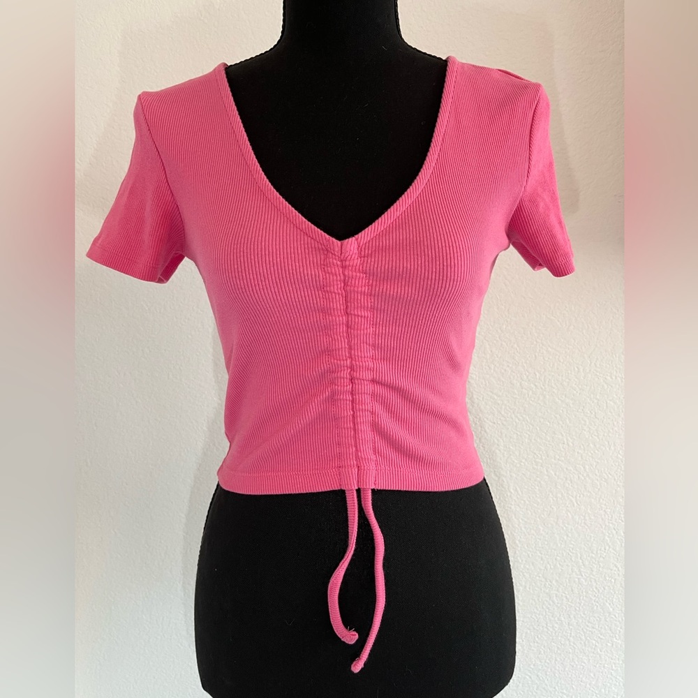 Zara Pink Scoop Neckline Ruched Crop Top